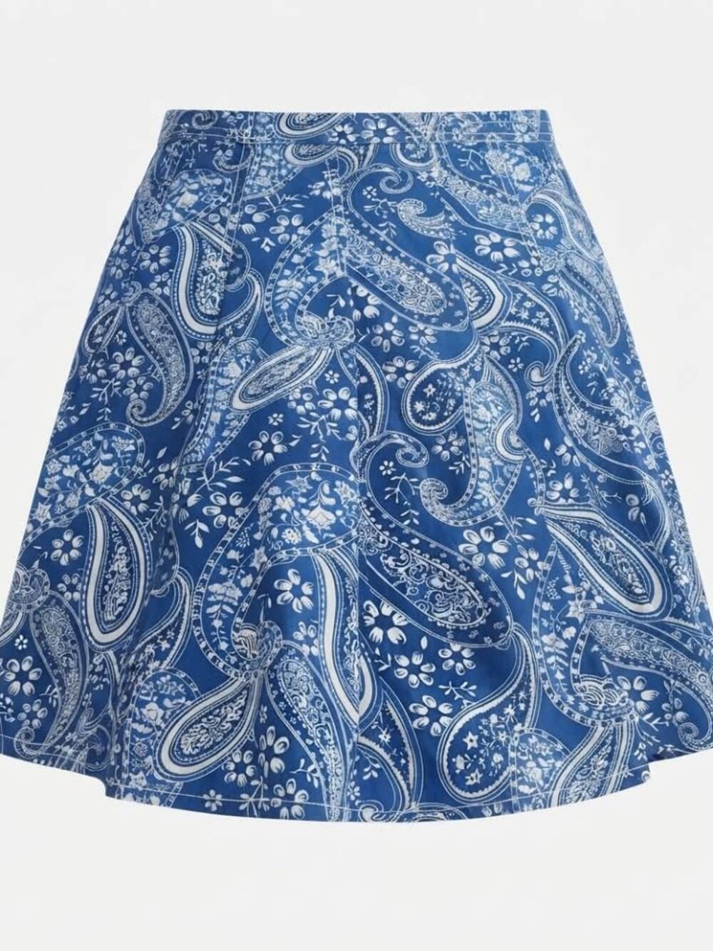 Tommy Hilfiger Women's Blue White Paisley Print Pleated Skater Skirt